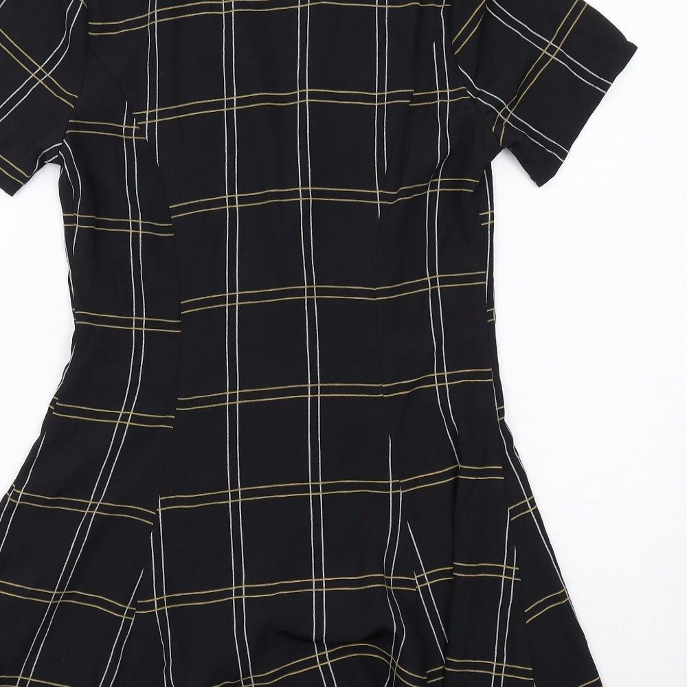 Boohoo Womens Black Striped Polyester Shirt Dress Size 8 Collared Button