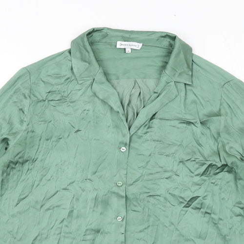 Warehouse Womens Green Polyester Basic Button-Up Size 14 Collared