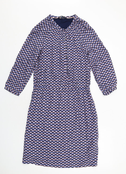 Crew Clothing Womens Blue Geometric Viscose A-Line Size 12 Round Neck Button