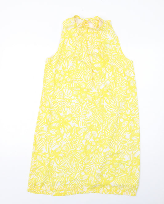 H&M Womens Yellow Floral Polyester A-Line Size 12 Round Neck Tie