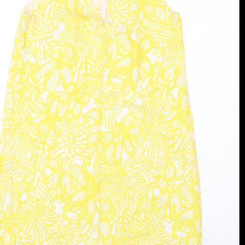 H&M Womens Yellow Floral Polyester A-Line Size 12 Round Neck Tie