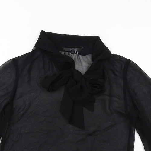 Coast Womens Black Polyester Basic Blouse Size 10 High Neck - Tie Neck Detail