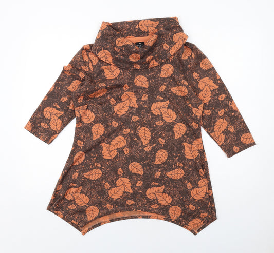 TIGI Womens Orange Geometric Polyester Tunic Blouse Size 10 Roll Neck - Asymmetric Hem