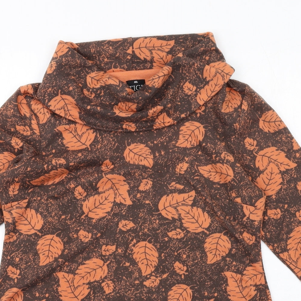 TIGI Womens Orange Geometric Polyester Tunic Blouse Size 10 Roll Neck - Asymmetric Hem