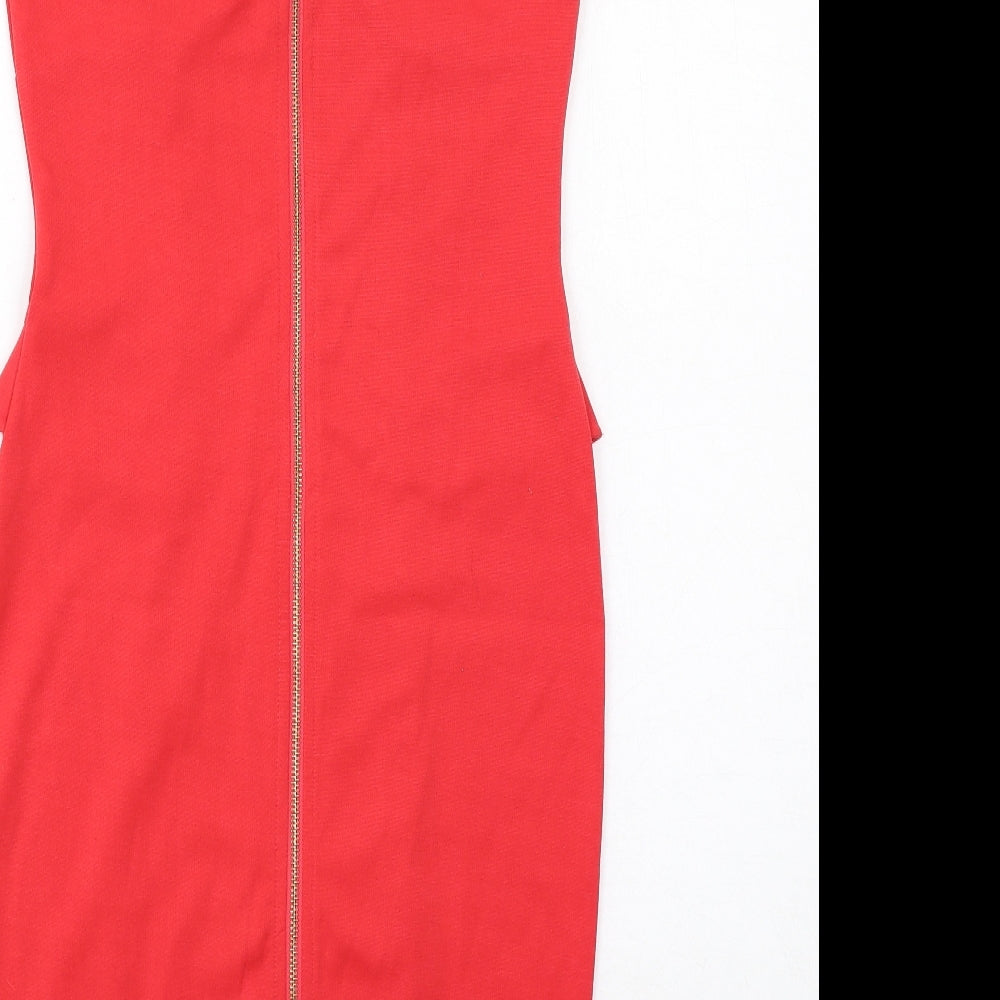 Rare London Womens Red Polyester Bodycon Size 12 V-Neck Zip