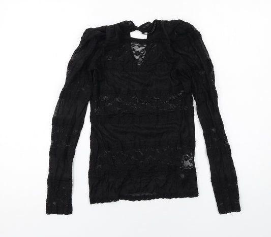 Zara Womens Black Polyamide Basic Blouse Size S Round Neck