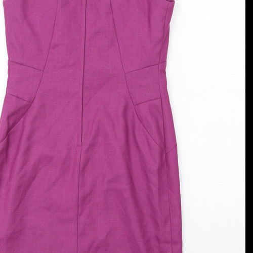 NEXT Womens Purple Polyester Shift Size 14 Square Neck Zip