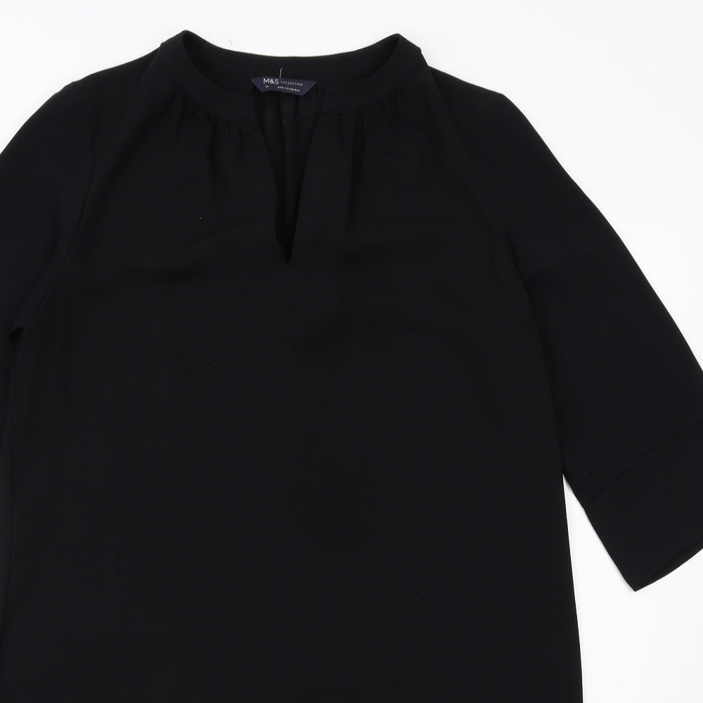 Marks and Spencer Womens Black Polyester A-Line Size 14 V-Neck Pullover