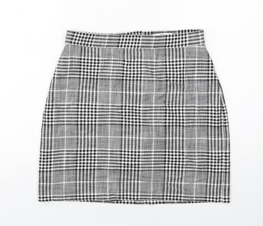Mango Womens Black Plaid Viscose A-Line Skirt Size 12 Zip