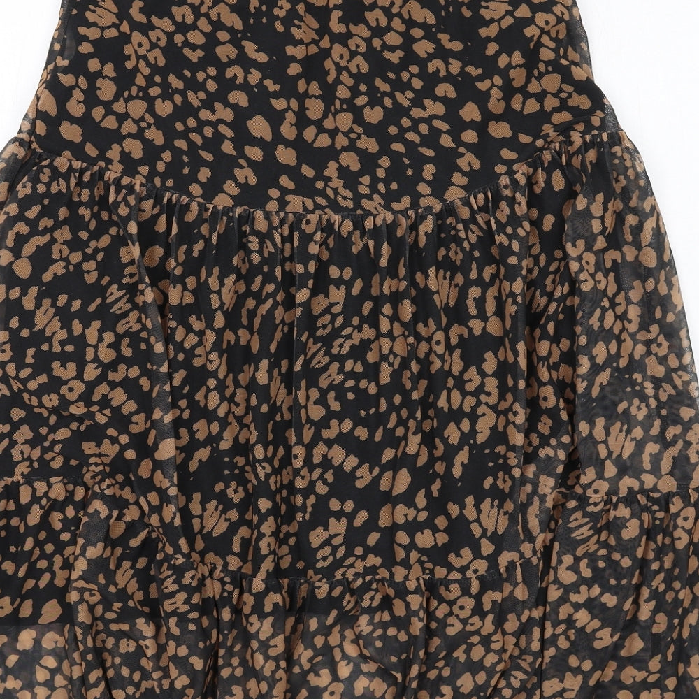 Red Herring Womens Black Animal Print Polyester Peasant Skirt Size 8 - Leopard pattern