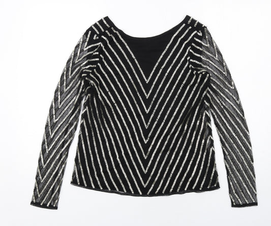 ASOS Womens Black Striped Polyester Basic Blouse Size 8 Boat Neck - Embellished