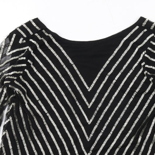 ASOS Womens Black Striped Polyester Basic Blouse Size 8 Boat Neck - Embellished