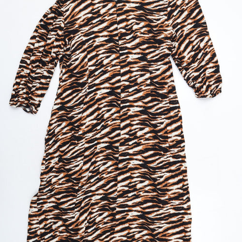 Marks and Spencer Womens Brown Animal Print Viscose A-Line Size 18 Round Neck Button - Tiger Print