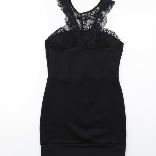 Topshop Womens Black Polyester Bodycon Size 8 Round Neck Zip