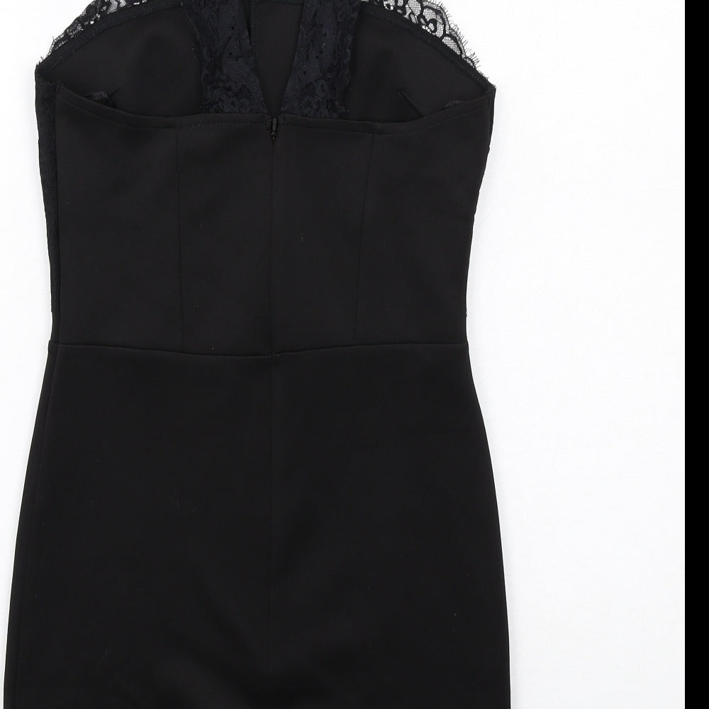 Topshop Womens Black Polyester Bodycon Size 8 Round Neck Zip