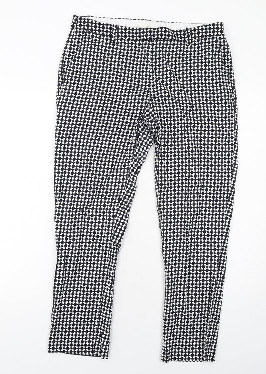 H&M Womens Black Geometric Cotton Trousers Size 14 Regular Zip