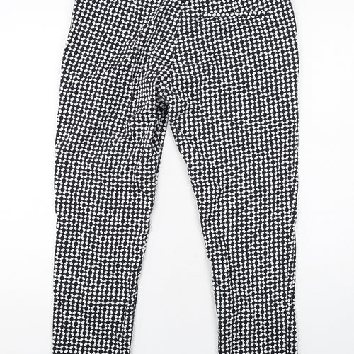 H&M Womens Black Geometric Cotton Trousers Size 14 Regular Zip