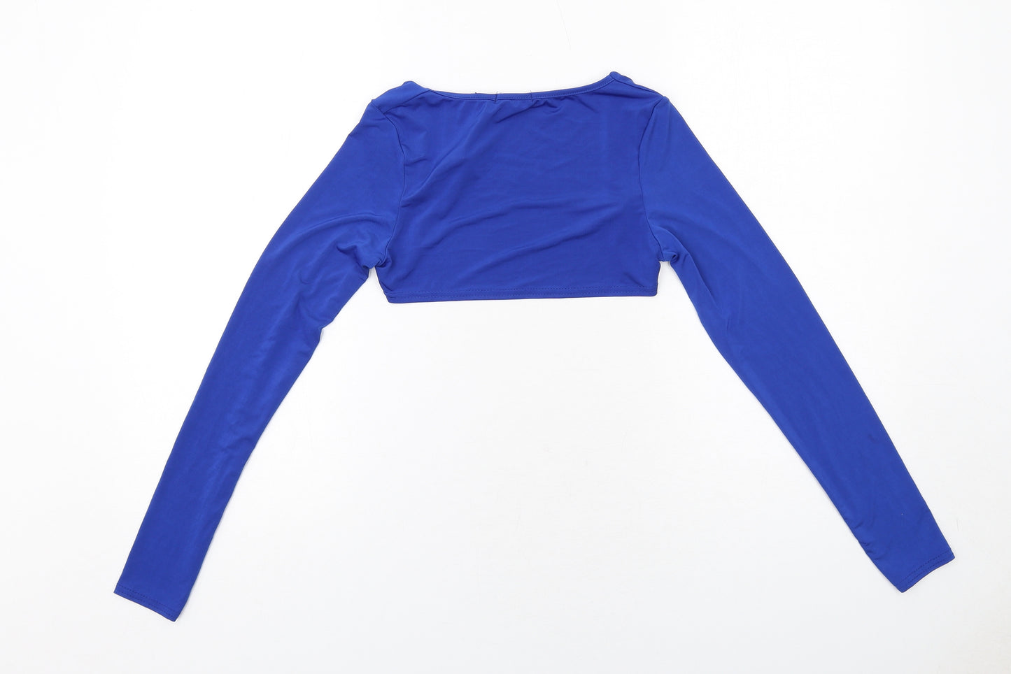 I SAW IT FIRST Womens Blue Polyester Cropped Blouse Size 6 Boat Neck - Shrug Top