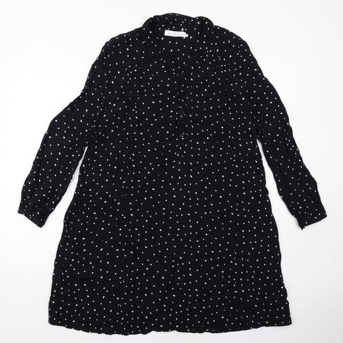 John Lewis Womens Black Polka Dot Viscose Shirt Dress Size 12 Collared Button - Heart pattern