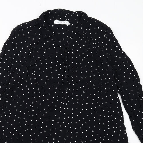 John Lewis Womens Black Polka Dot Viscose Shirt Dress Size 12 Collared Button - Heart pattern