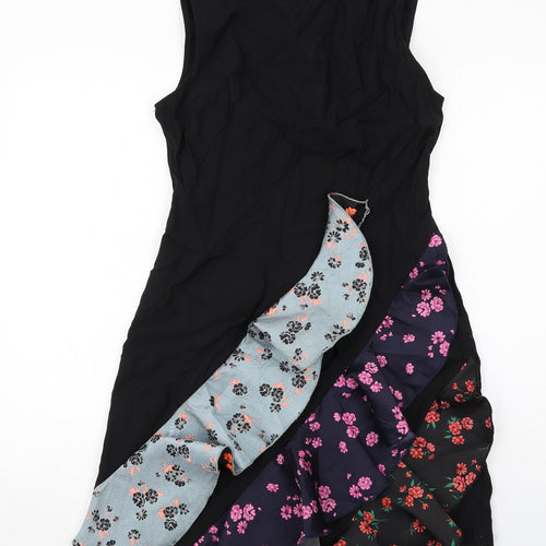 Boohoo Womens Black Floral Polyester A-Line Size 14 Round Neck Zip