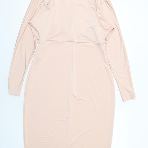 Zara Womens Pink Polyester A-Line Size L Round Neck Zip