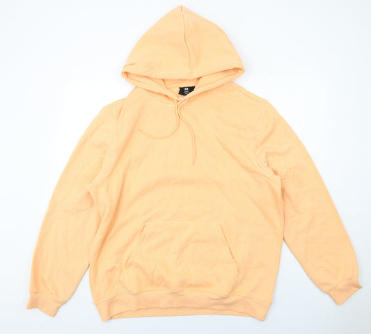 H&M Mens Orange Cotton Pullover Hoodie Size XL