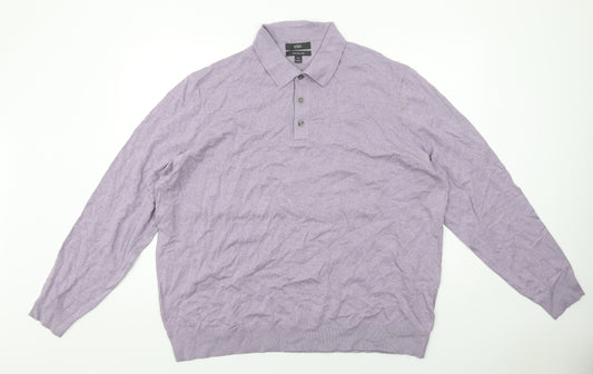 Marks and Spencer Mens Purple Cotton Polo Size 3XL Collared Button