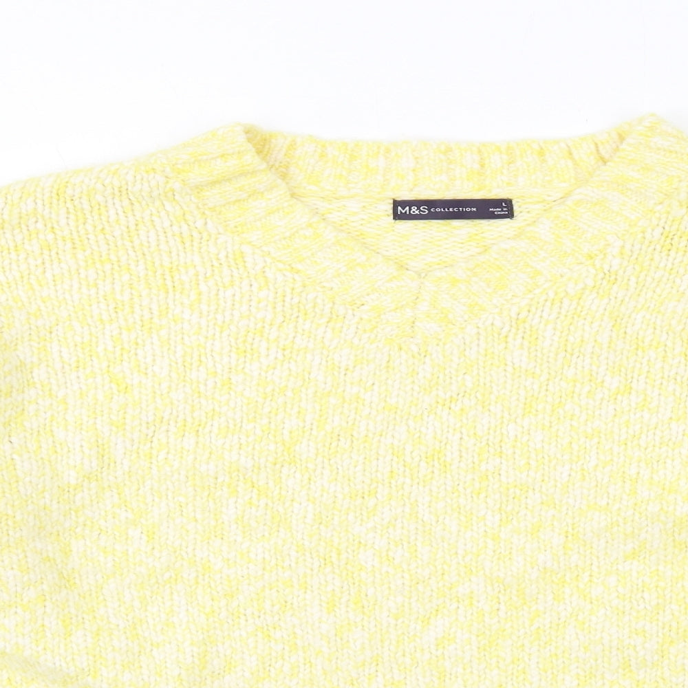 Marks and Spencer Womens Yellow V-Neck Polyester Pullover Jumper Size L
