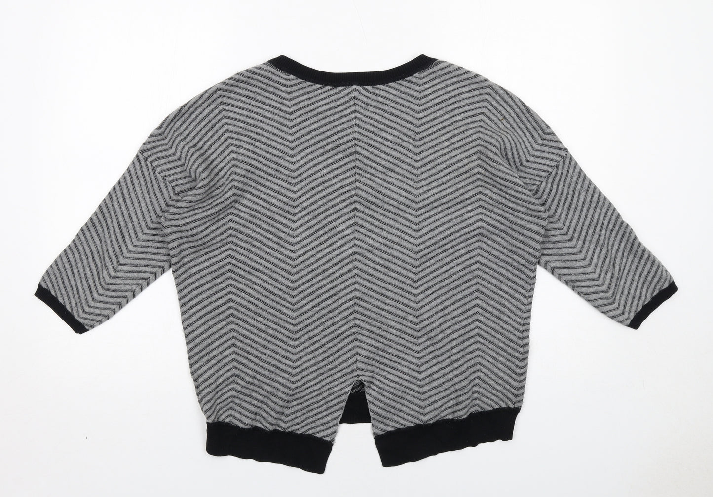 Oliver Bonas Womens Grey Round Neck Herringbone Cotton Pullover Jumper Size 10