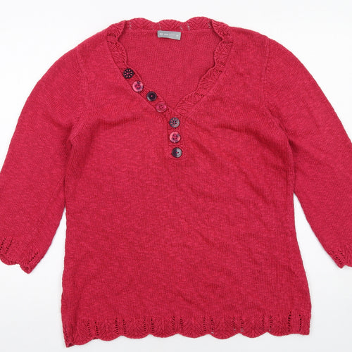 Per Una Womens Pink V-Neck Cotton Pullover Jumper Size M