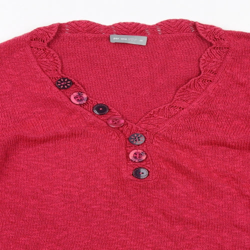 Per Una Womens Pink V-Neck Cotton Pullover Jumper Size M