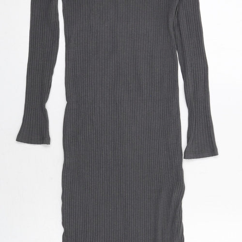 H&M Womens Grey Cotton Jumper Dress Size S Round Neck Pullover