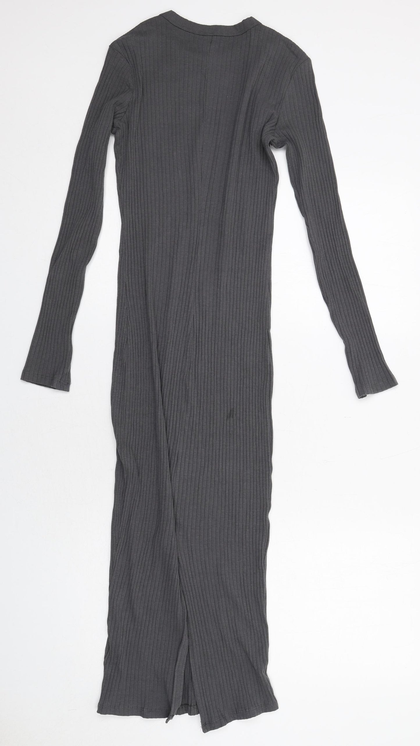 H&M Womens Grey Cotton Jumper Dress Size S Round Neck Pullover