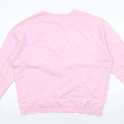New Look Womens Pink Cotton Pullover Sweatshirt Size L Pullover - Bow detail