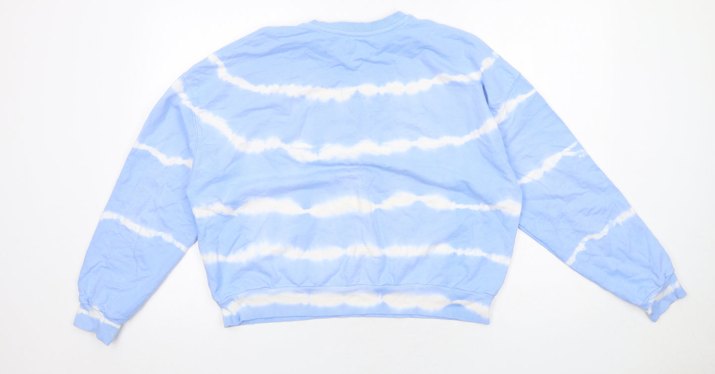 Pull&Bear Womens Blue Geometric Cotton Pullover Sweatshirt Size S Pullover - Tie dye pattern