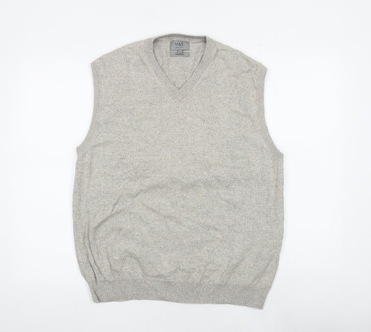 Marks and Spencer Mens Beige V-Neck Cotton Vest Jumper Size L Sleeveless