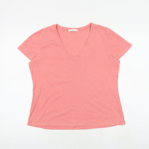 Marks and Spencer Womens Pink 100% Cotton Basic T-Shirt Size 16 V-Neck