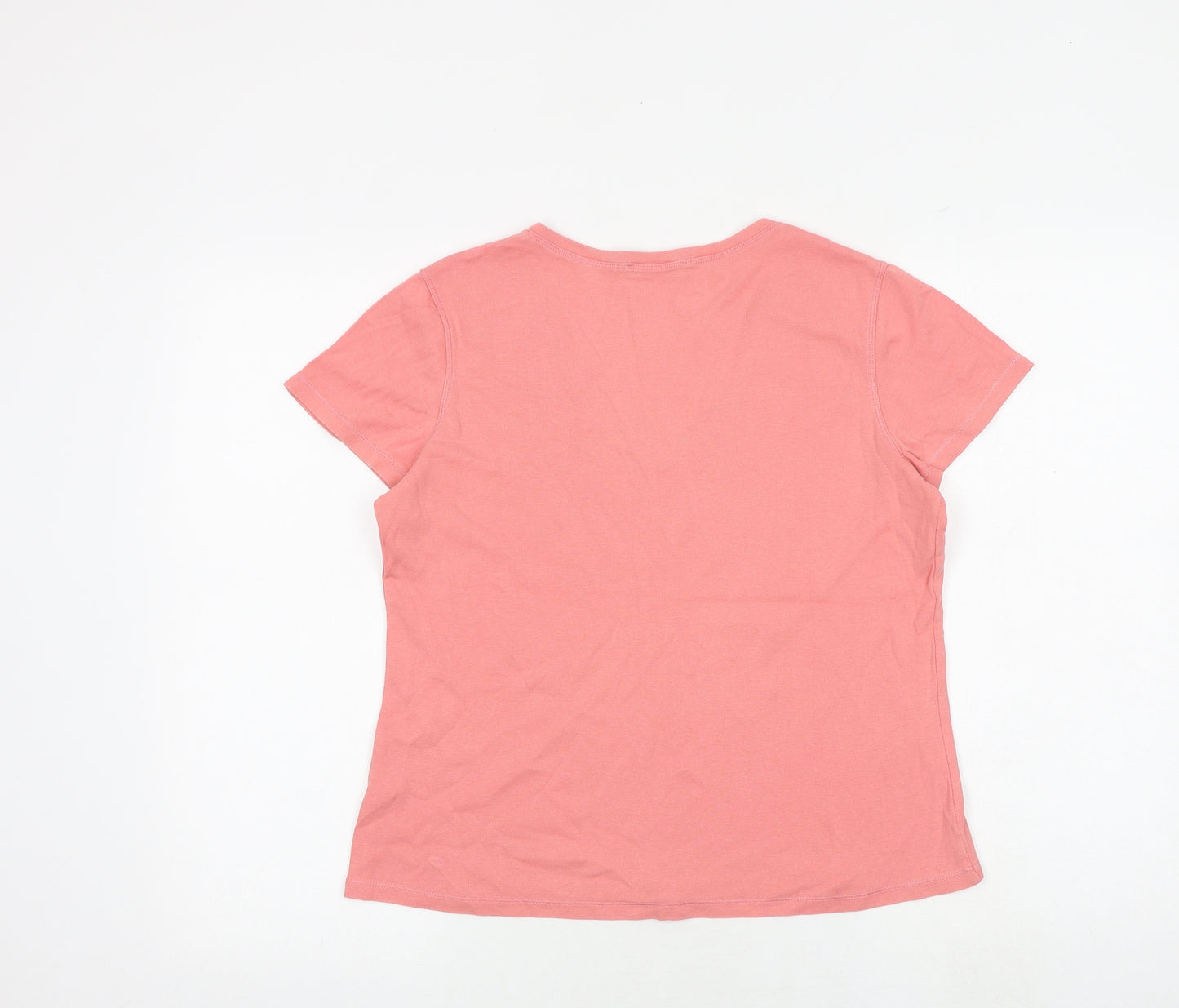 Marks and Spencer Womens Pink 100% Cotton Basic T-Shirt Size 16 V-Neck