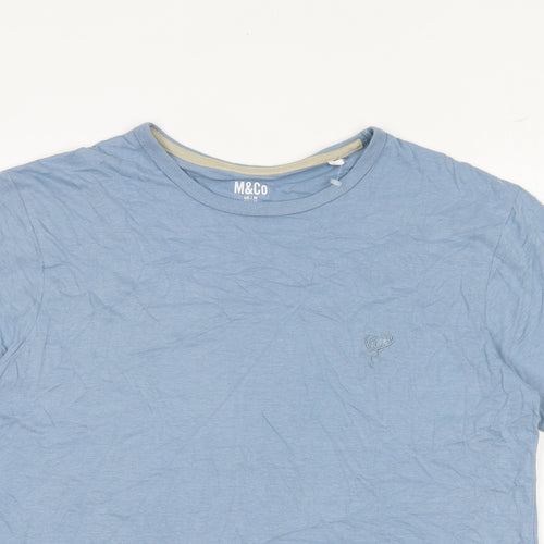 M&Co Mens Blue Cotton T-Shirt Size M Round Neck