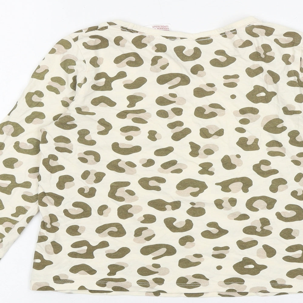 H&M Girls Multicoloured Animal Print 100% Cotton Basic T-Shirt Size 9-10 Years Round Neck Pullover - Leopard Print