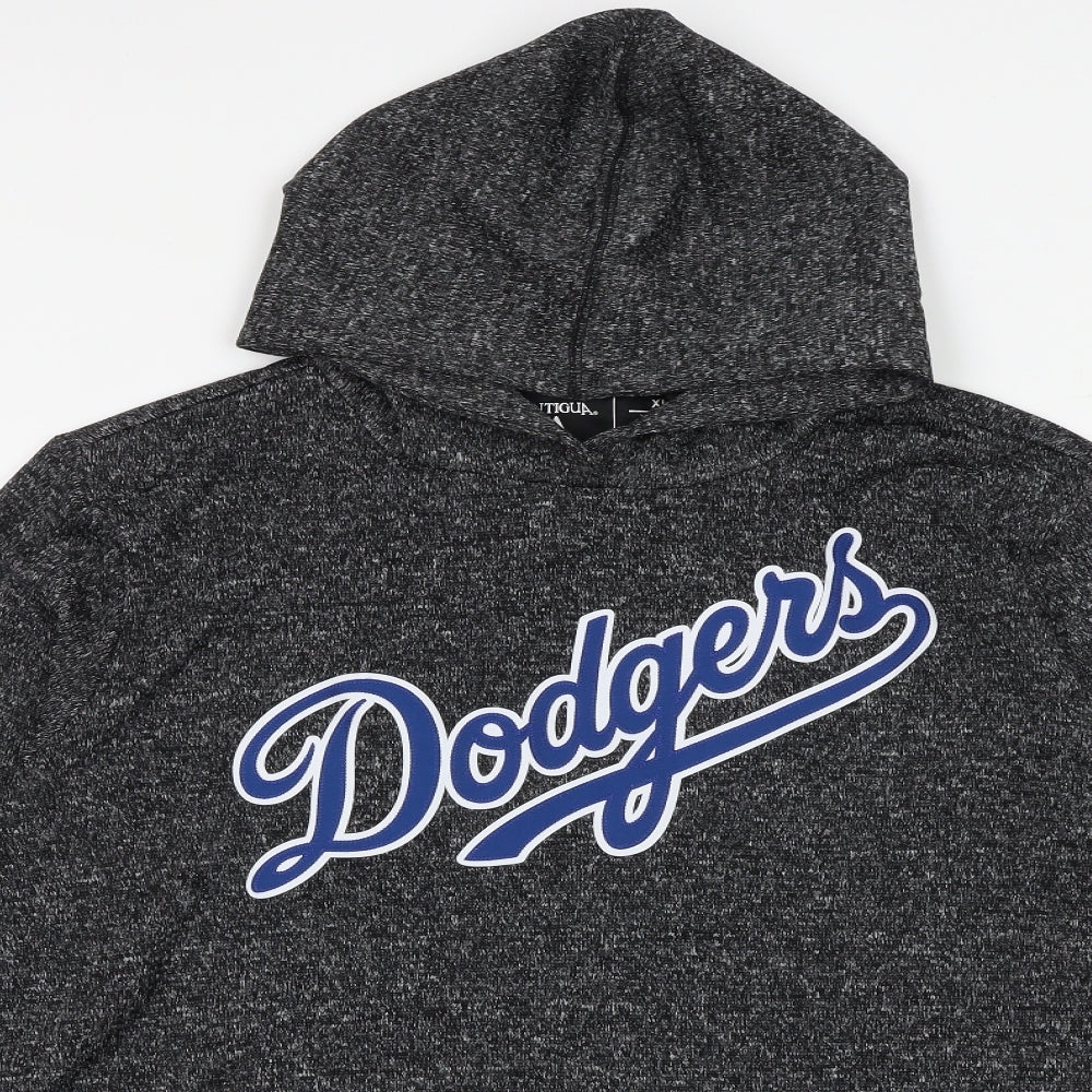 Antigua Mens Grey Polyester Pullover Hoodie Size L - Dodgers