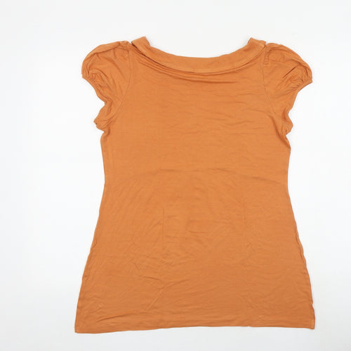 Marks and Spencer Womens Orange Viscose Basic Blouse Size 16 Boat Neck