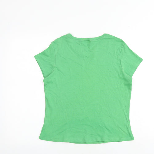 Marks and Spencer Womens Green 100% Cotton Basic T-Shirt Size 16 Round Neck