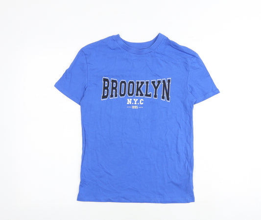 Marks and Spencer Boys Blue Cotton Basic T-Shirt Size 10-11 Years Round Neck Pullover - Brooklyn NYC