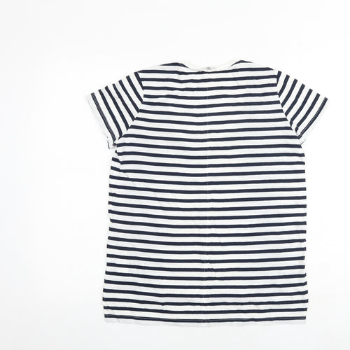 Zara Womens White Striped 100% Cotton Basic T-Shirt Size S V-Neck