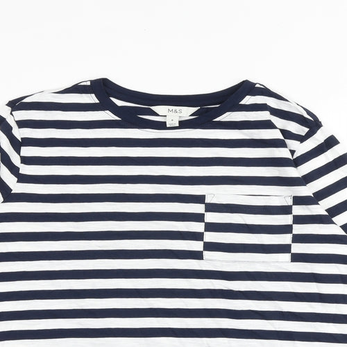 NEXT Womens Blue Striped 100% Cotton Basic T-Shirt Size 6 Round Neck
