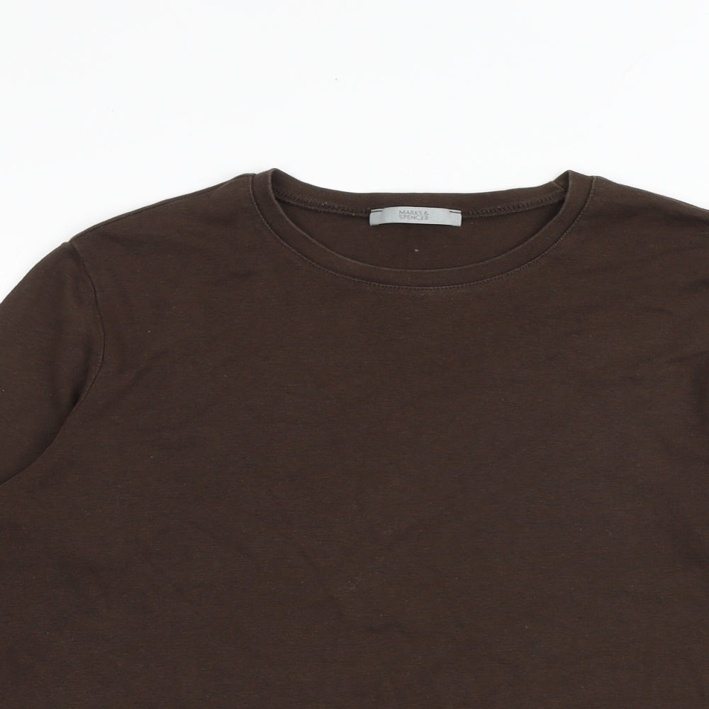 Marks and Spencer Womens Brown 100% Cotton Basic T-Shirt Size 16 Round Neck