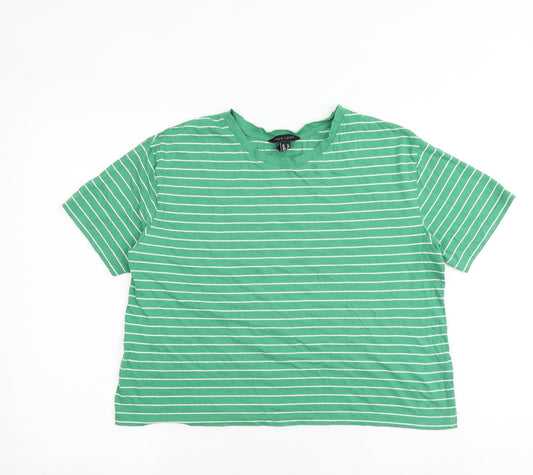 NEXT Womens Green Striped 100% Cotton Basic T-Shirt Size 12 Round Neck