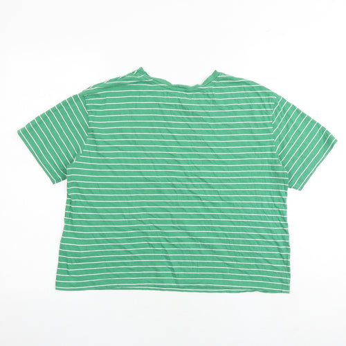 NEXT Womens Green Striped 100% Cotton Basic T-Shirt Size 12 Round Neck